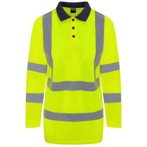 Prortx High Visibility High Visibility Long Sleeve Polo HV Yellow/ Navy